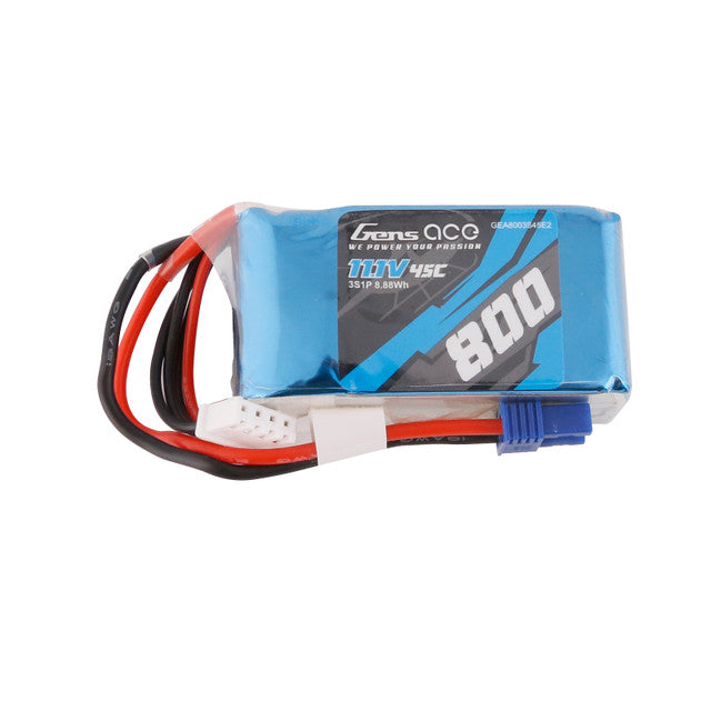 Gens Ace 800mAh 11.1V 45C 3S1P Lipo Battery Pack With EC2 Plug